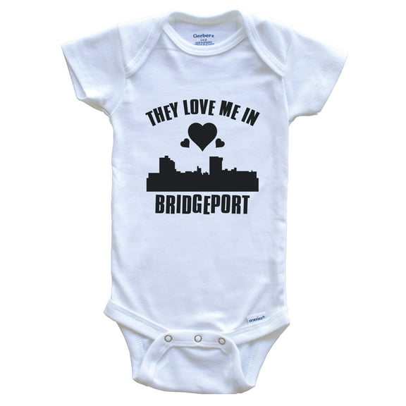 They Love Me in Bridgeport Connecticut Hearts Skyline Baby Bodysuit, 0-3 months white