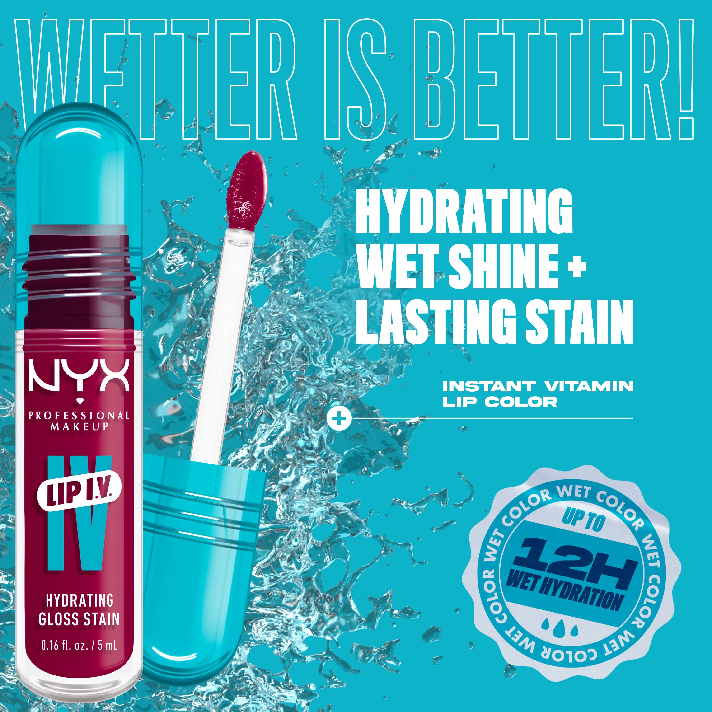 NYX Professional Makeup Lip IV Hydrating Lip Oil & Stain with Coconut Water, Magenta Mist, 0.16 fl oz