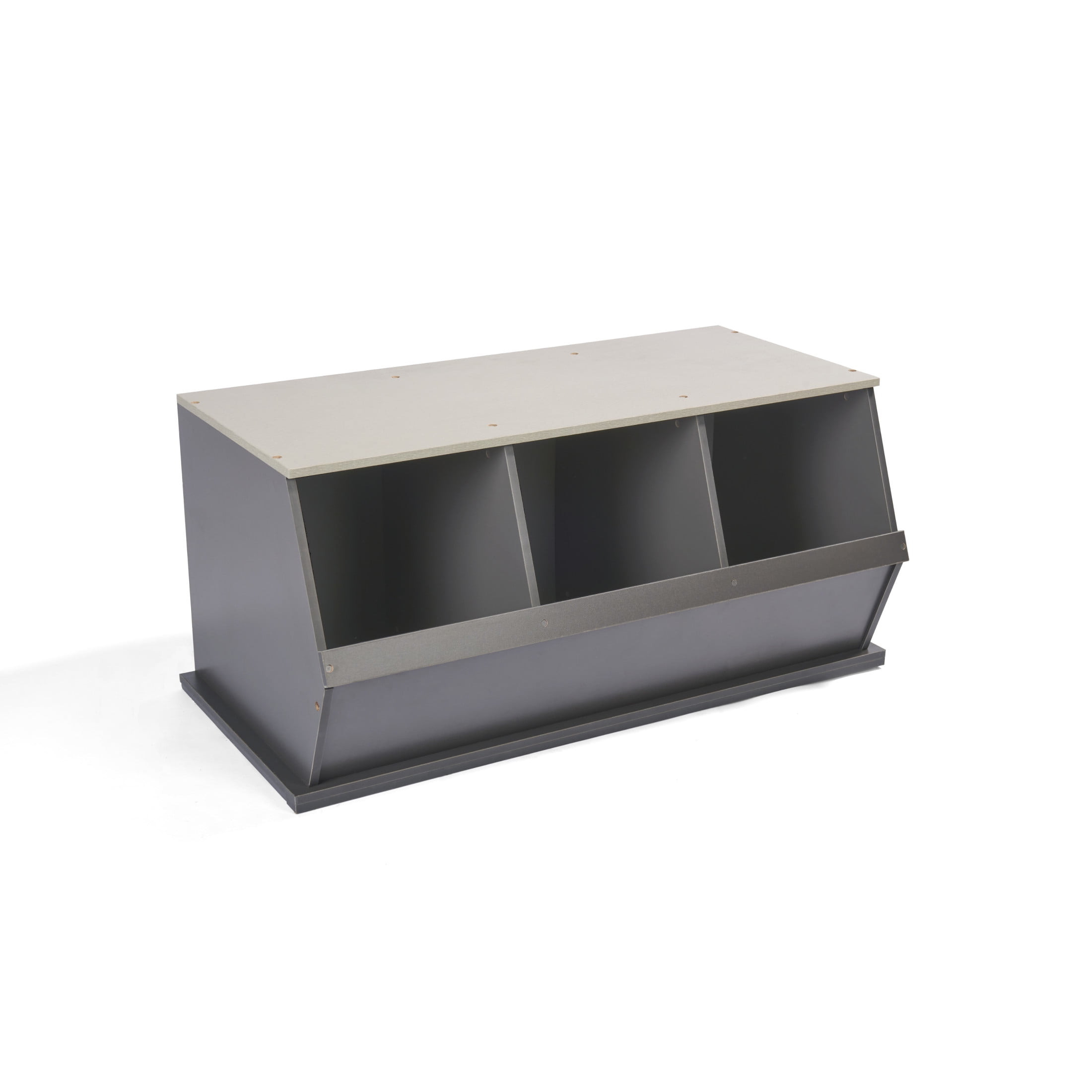 Badger Basket Children's Stackable Wooden 3-Bin 33 gal Toy Storage Cube, Charcoal & Gray
