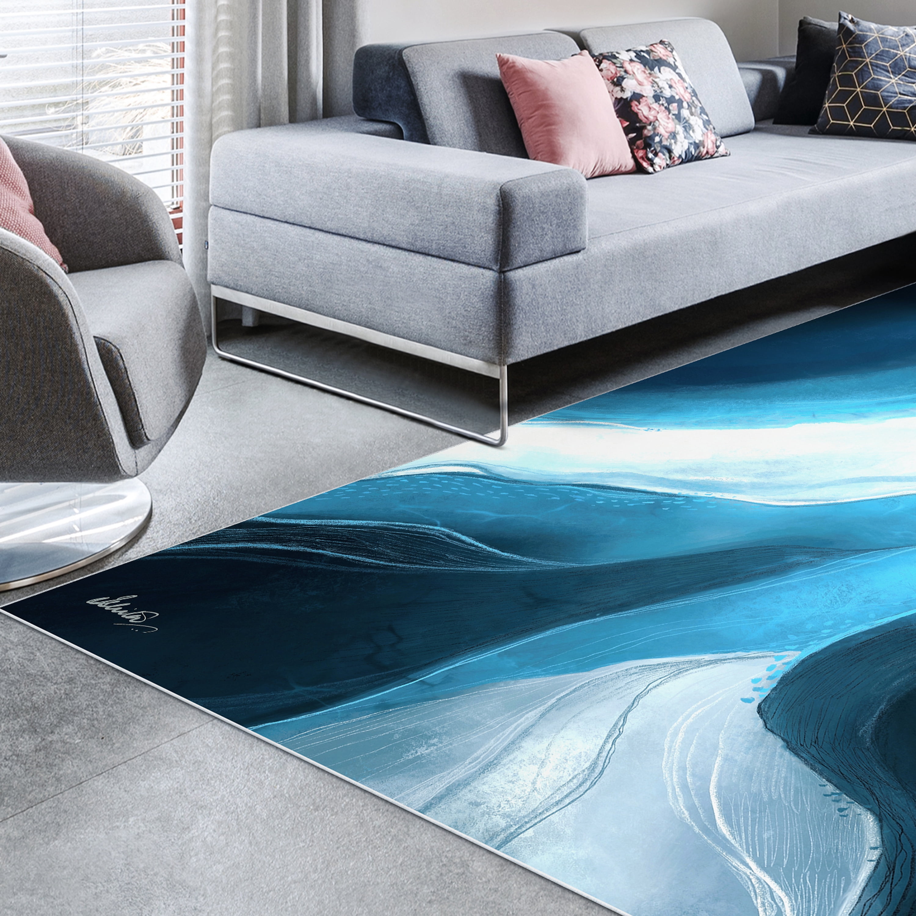 Ethereal Iceberg Washable Abstract Art Area Rug size 8'x10', Power-loomed, Heavenly Softness with Non-Slipping Backing
