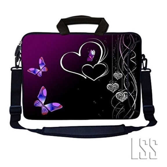 LSS 13.3 inch Laptop Sleeve Bag with Extra Side Pocket and Removable Shoulder Strap Compatible with Acer, Dell, HP, Sony, MacBook - Butterfly Heart Floral