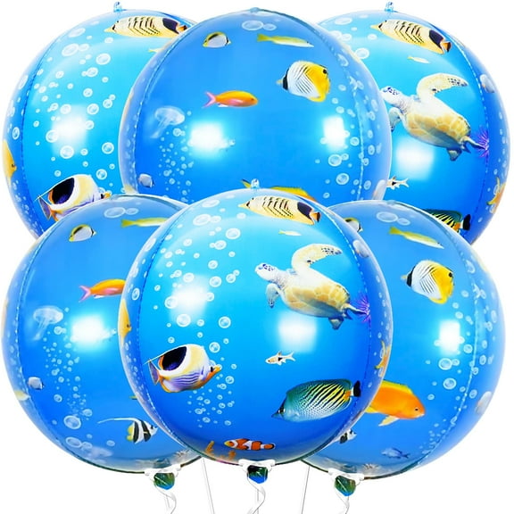 KatchOn, Sea Turtle Balloons for Ocean Birthday - 22 Inch, Pack Of 6 | Ocean Balloons for Under The Sea Party Decorations | Round 4D Under The Sea Balloons for Ocean Theme Birthday Party Decorations