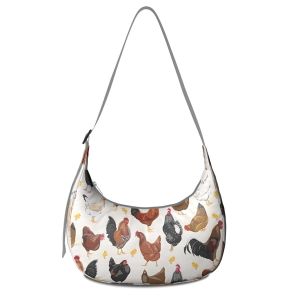 Sac Bandoulière Croissant Poule de Ferme pour Femmes Hommes, Motif Rétro Oeuf Coq Poussin Coop Dessin Animé, Sac d'École Rustique de Style Ferme