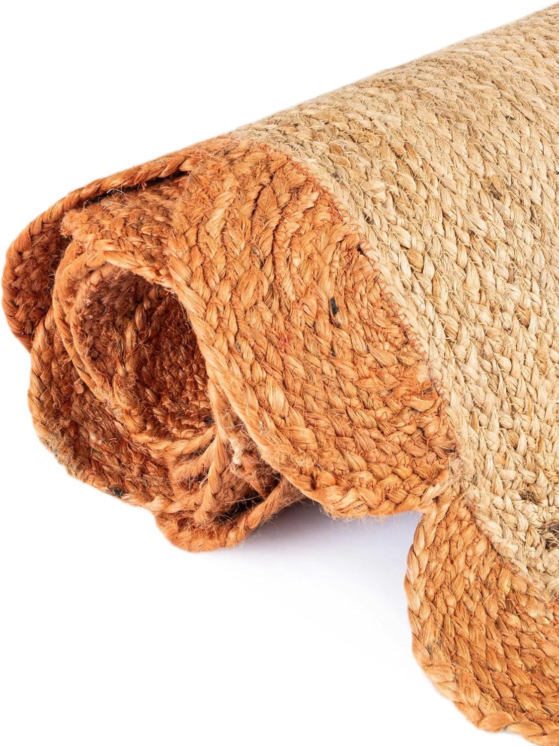 Indian Handmade Braided Natural Jute with Orange Border Scalloped Area Rug 2 x 5 Feet (61 cm x 152 cm), Home Decor Rugs
