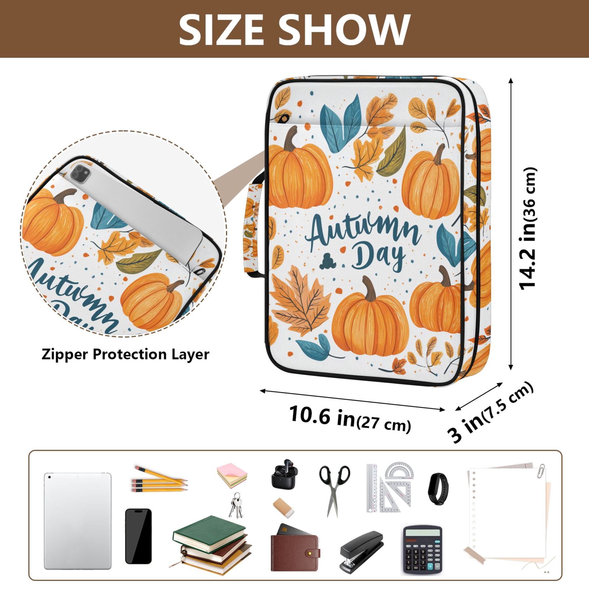FORMRS Accordion File Folder A4 Size 7-Pocket Expanding Document Organizer Bag with 3 Ring Binder, Pumpkins Pattern