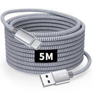 Eeyueer 5M USB A to USB C Cable, Extra Long Nylon Braided Fast Charge Cord, Compatible with Samsung Galaxy Series, Durable Type C Lead for PS5 Switch Xbox