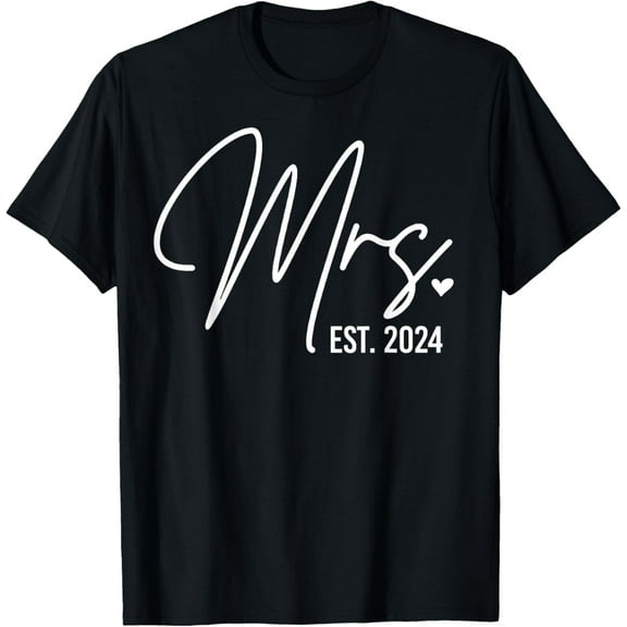 t-shirt Mrs. Est. 2024 Just Married Wedding For Her Mr & Mrs Bride T-Shirt mens，black，women，funny，journey，Crew Neck, Short Sleeve,custom clothing patterns.gift