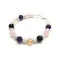 thumbnail image 4 of Multi Gemstone 6-8mm Round Shape Smooth Cut Beads 7 inch Silver Plated Clasp Bracelet for men, women, unisex. Link Chain Stacking Bracelet.|LINK_04901, 4 of 5
