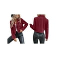 thumbnail image 3 of Women'S Cropped Zipper Long Sleeve Suede Faux Leather Blazer Jacket Autumn Fashion Outerwear Wine Red XXL, 3 of 7