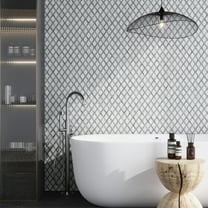 Elysian 11 x 11 in. Polished Soft White, Charcoal Gray Stone Mosaic Diamond Wall and Floor Tile (4.2 sq ft/case) - 5 Pack