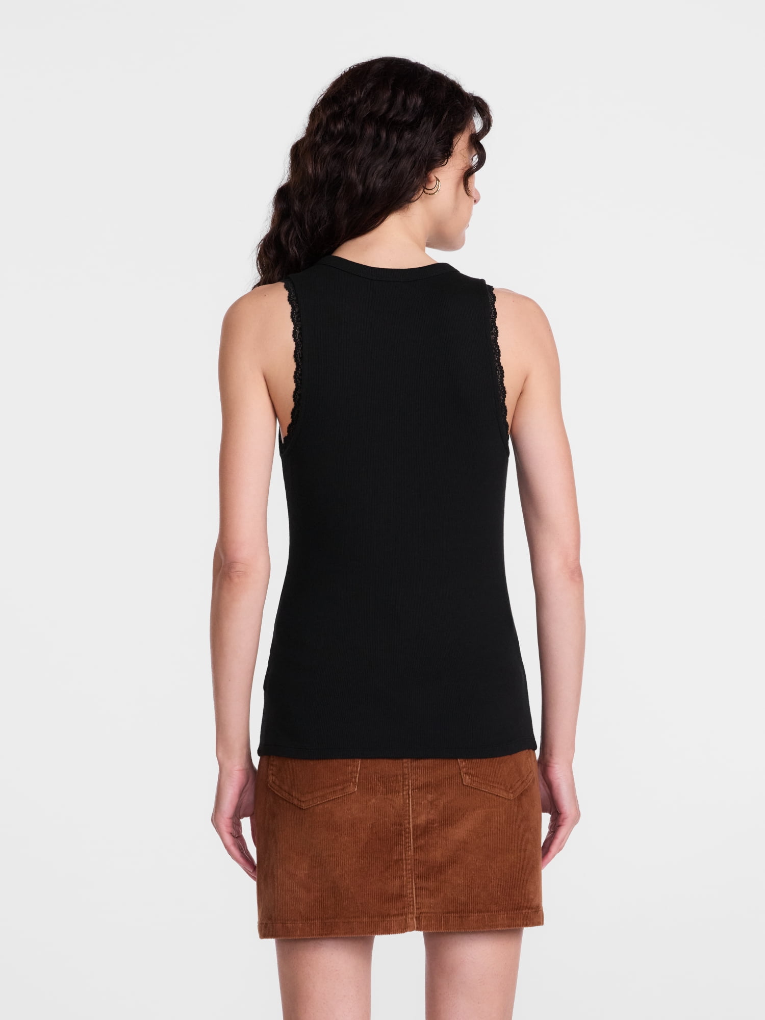 Scenario Women's Ribbed Tank Top with Lace Trim, Sizes XS-XXXL