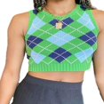 thumbnail image 1 of Women‘s V Neck Sleeveless Argyle Sweater Knitted Vest Slim Fit Ribbed Tank Crop Top Spring Fall Winter Kitwear, 1 of 3