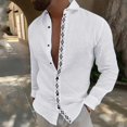 thumbnail image 4 of Camisas s Para Hombre Camisa de vacaciones en la playa Camisa de cárdigan de manga corta Camisa de solapa en contraste con botones en los puños para hombre (White, 3XL), 4 of 5