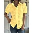 thumbnail image 2 of Women'S Short Sleeve Button Down Collared Blouses Embroidery Eyelet Top Yellow S, 2 of 5