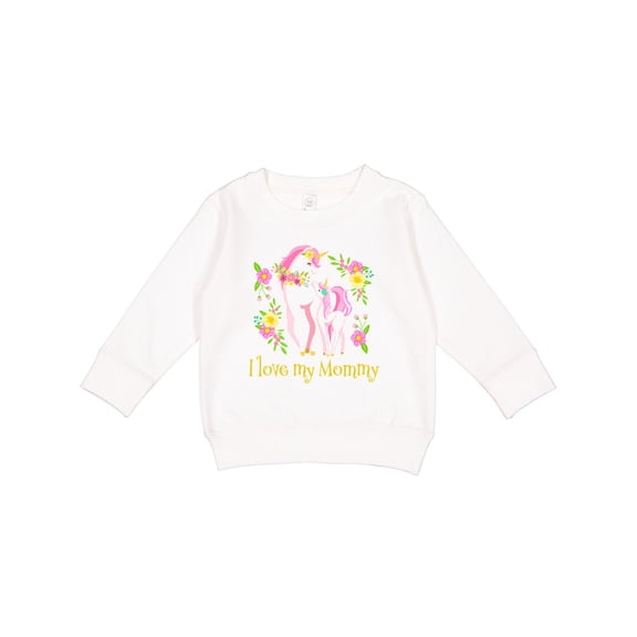 Inktastic I Love My Mommy Unicorn with Pink and Yellow Flowers Toddler Sweatshirt