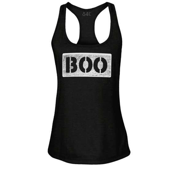 S4E Women's Distressed Boo Halloween Racerback Slim Fit Medium Black