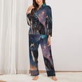 thumbnail image 2 of Fotbe Night Sky Wolf Conjunto de Pijama de Manga Larga para Mujer con Estampado, Ropa de Dormir de 2 Piezas, Conjunto de Casa Suave y Cómodo con Bolsillos-Large, 2 of 7