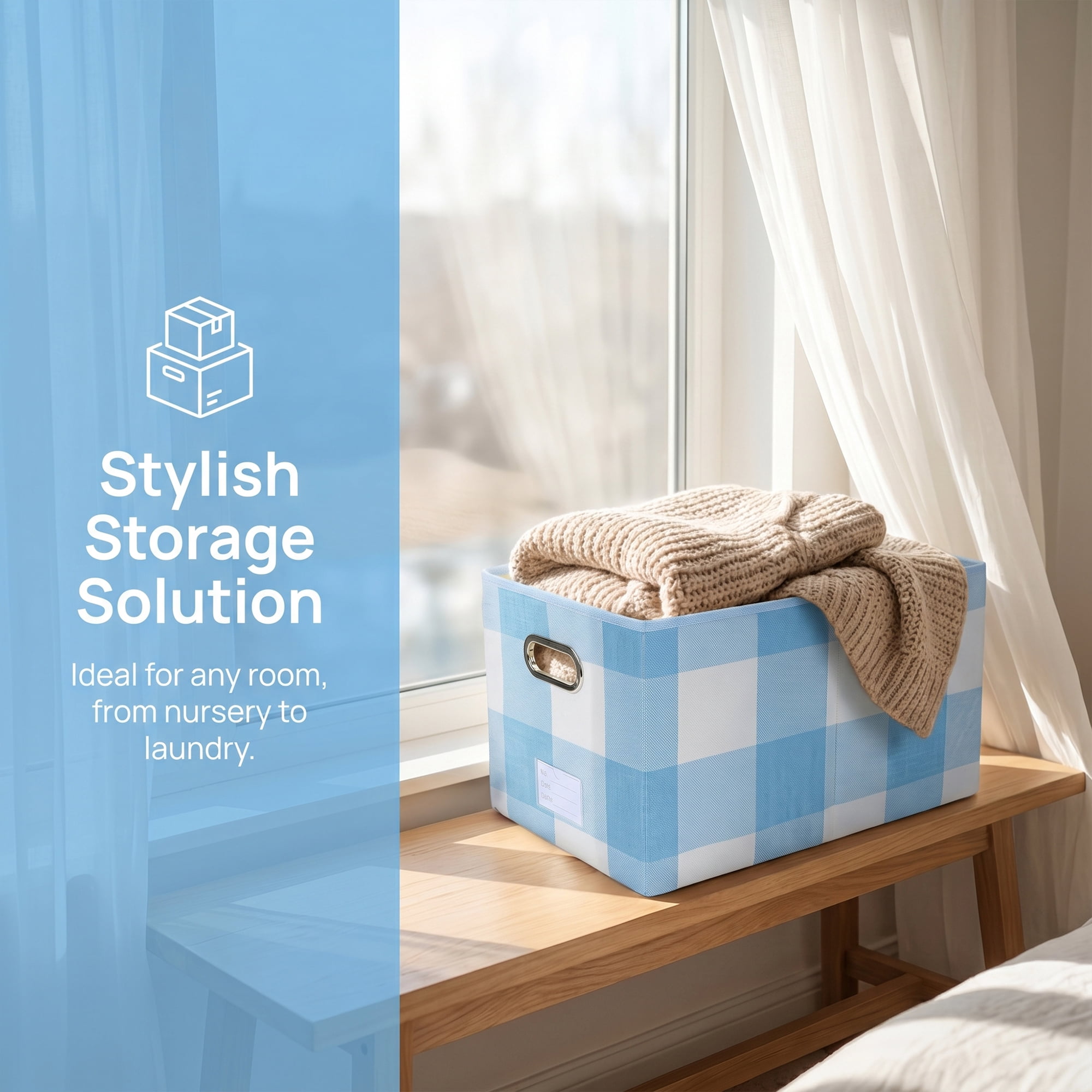 Unique Bargains Storage Bin with Handles for Shelves Closet Blue 11.8" x 19.7" x 11.8"