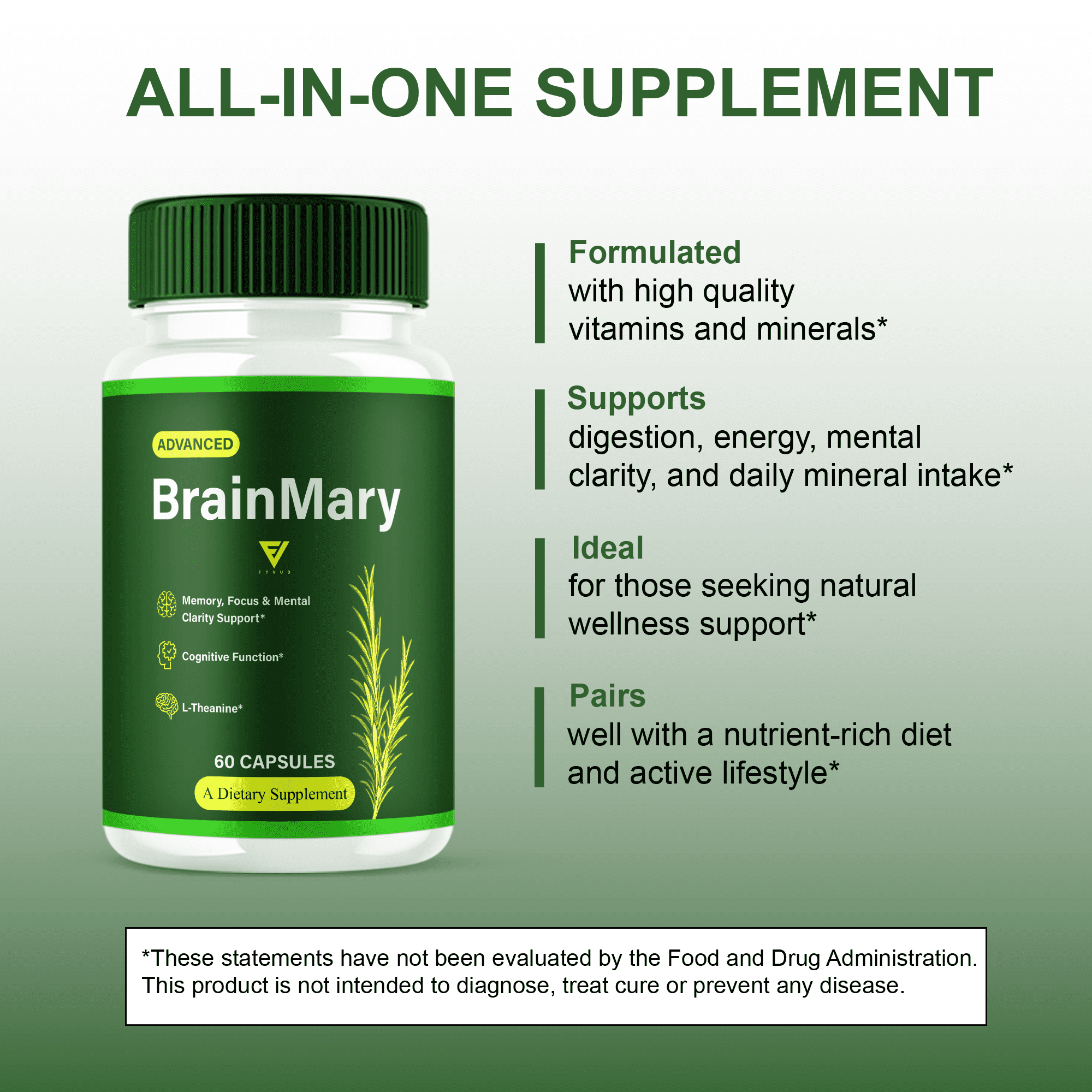 (3 Pack) Brain Mary Advanced Formula, BrainMary Nootropic Support (180 Capsules)
