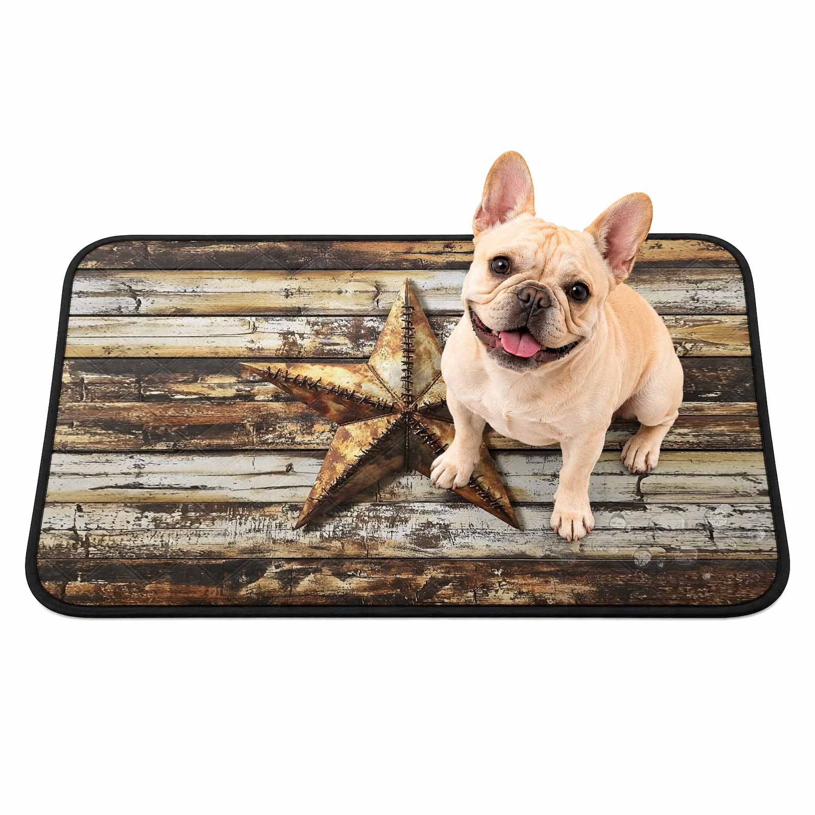 Retro Star Washable Pee Pads for Dogs, Country Texas Stars Worn-out Weathered Wood Reusable Puppy Pads Waterproof Pet Mat, Absorbent Dog Pee Pads for Crate Pet Training Whelping Playpen Mats 36"x24"