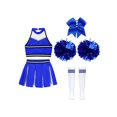 thumbnail image 4 of Xnihocha Girls Classic Cheerleading Team Uniform Mesh Splice Crop Top with Pleated Boxer Skirts Rooter Stage Suit A Blue 14, 4 of 5