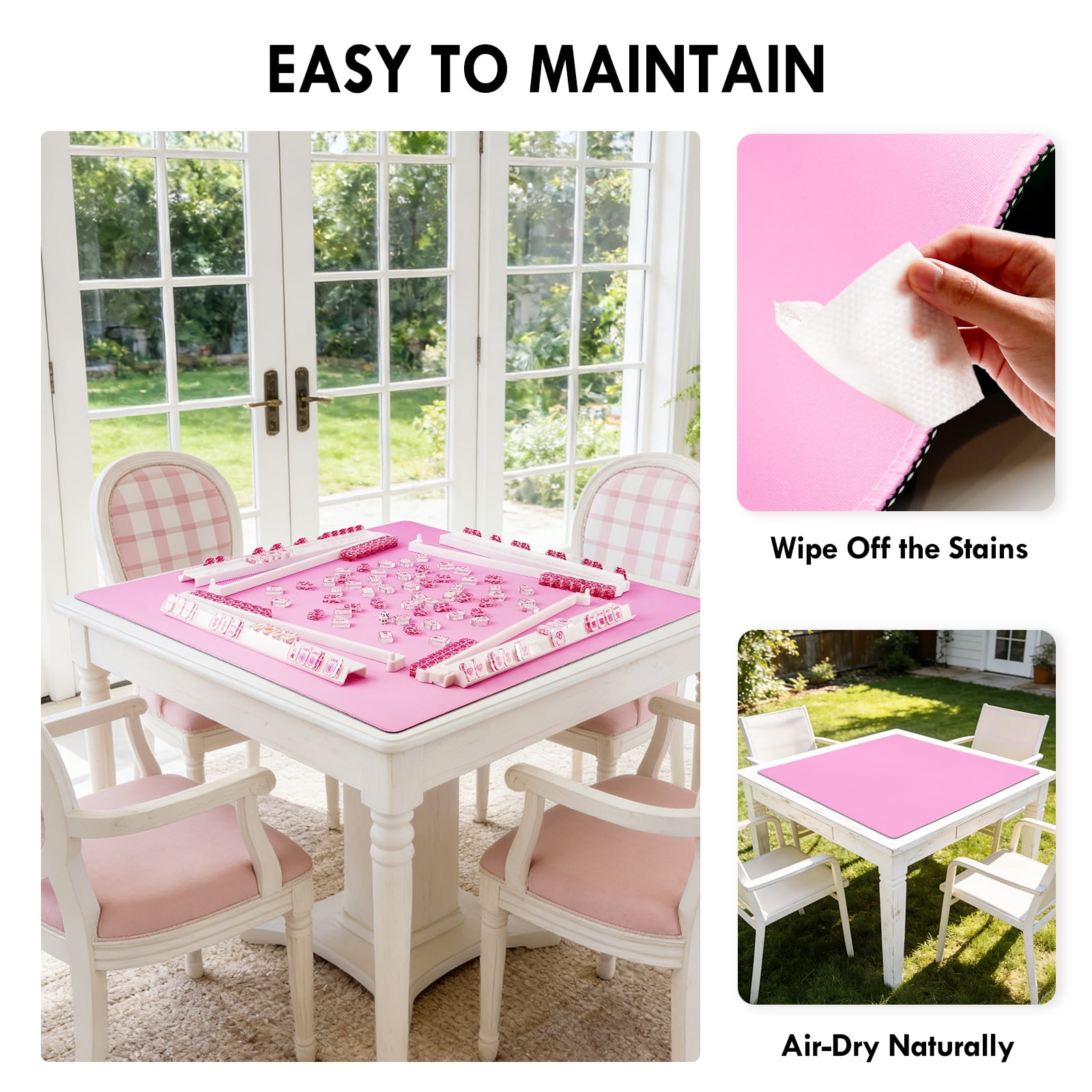 Flawless Stay-Flat Mahjong Mat | Ultra-Smooth Silent Anti-Slip Pad for Cards, Mahjong & Poker with Luxury Bag - Macaron Pink