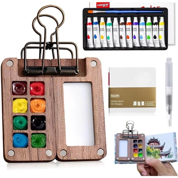 Tobios Watercolor Kit, Tobios Mini Watercolor Paint Set, 12 Color Mini Watercolor Travel Set, Pocket Artist Watercolour Travel Sets, 8 Grids Portable Paint Palette