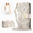 thumbnail image 3 of Floral Embossed Zipper Wallet Case for Samsung Galaxy S24 FE, Soft TPU and PU Leather with Lanyard & Card Slots & Kickstand & Magnetic Clasp, Shockproof Drop Protective Rugged Case Cover, Beige, 3 of 13