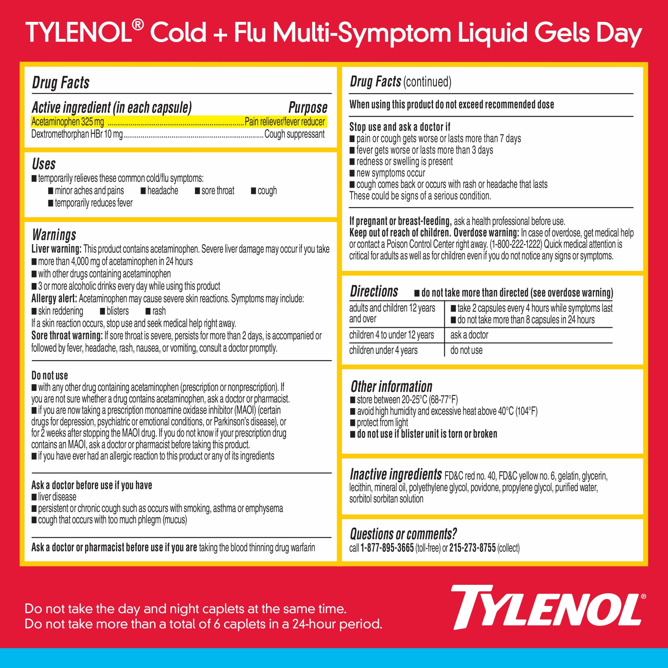 Tylenol Day & Night Cold & Flu Multi-Symptom Liquid Gels Pack, 24 Count