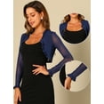 thumbnail image 2 of DARING DIVA Ruffle Mesh Open Front Dressy Casual Crop Cardigan M Dark Blue, 2 of 6