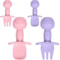 thumbnail image 1 of Cuchara Bebé Morada + Rosa, 4 Cubiertos Ergonómicos de Silicona para Bebé, Cuchara Bebé, Ideal para Aprender Variedad de Alimentos y Autoalimentación., 1 of 5