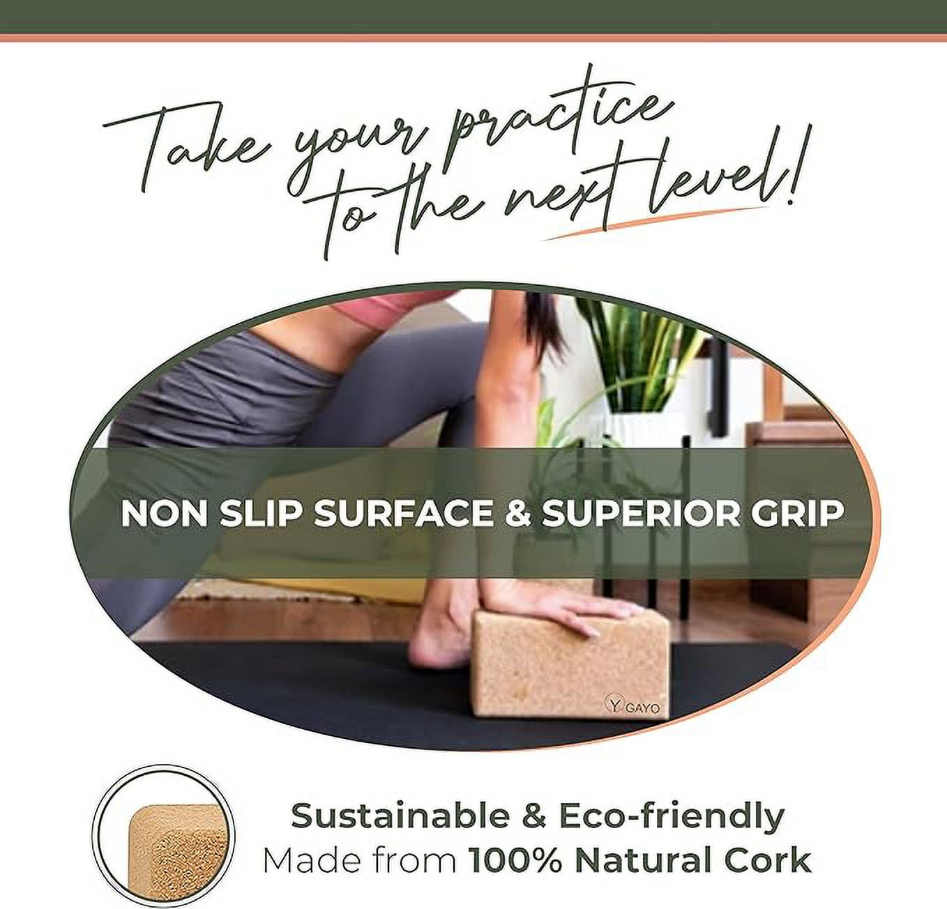 Cork Yoga Blocks Set, 2 Pack with Stretch Strap - Large, Sturdy, 9 X 6 X 4 inches, Premium Sustainable Natural Cork Blocks and Strap Set, Yoga Bricks for Superior Stability, Balance and Support in Yog