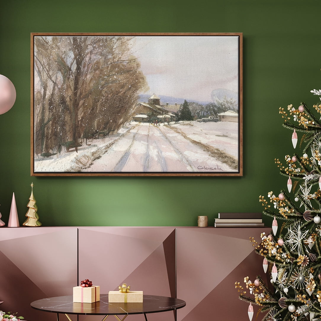 Indian Orchard Greek Orthodox Church - Framed Gallery Wrapped Holiday Canvas - 17 x 25 - Rosewood Frame