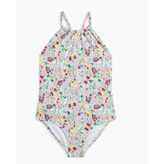 Little Girl's Floral Halterneck One-Piece Swimsuit