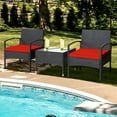 thumbnail image 3 of Patiojoy 3 PCS Patio Rattan Cushioned Chair Side Table Set Bistro Set Classic Furniture Single Sofa Thick Cushion for Garden Red, 3 of 10