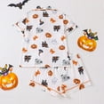 thumbnail image 4 of Women's Pajamas Halloween Classic Pajama Set Pumpkin Ghost Bat Print Short Sleeve Button Down Collared Shirt and Relaxed Fit Shorts Gowns for Women Sleepwear White L, 4 of 7