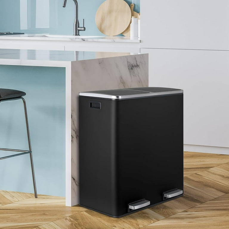 LAZY BUDDY Dual Garbage Can, Stainless Steel 16 Gallon Step Pedal