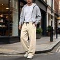 thumbnail image 3 of Dwellite Baggy Sweatpants Men Wide Leg Lounge Pants with Pockets Soft Drawstring Waist Open Bottom Joggers for Gym Travel Khaki 2XL, 3 of 7