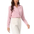 thumbnail image 4 of Inspire Chic Conjunto Blusa de Cuello en V para Mujer con Panel de Malla y Mangas de Linterna Elegante Camisa de Oficina Rosa, 4 of 6