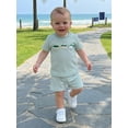 thumbnail image 3 of BemeyourBBs Toddler Baby Boy Fishing Outfit Cute Infant Baby Boys Summer Clothes Fish Embroidered Waffled Striped Short Sleeve T-shirt and Shorts Set Toddler Baby Boys 2 Piece Summer Outfit, 3 of 9