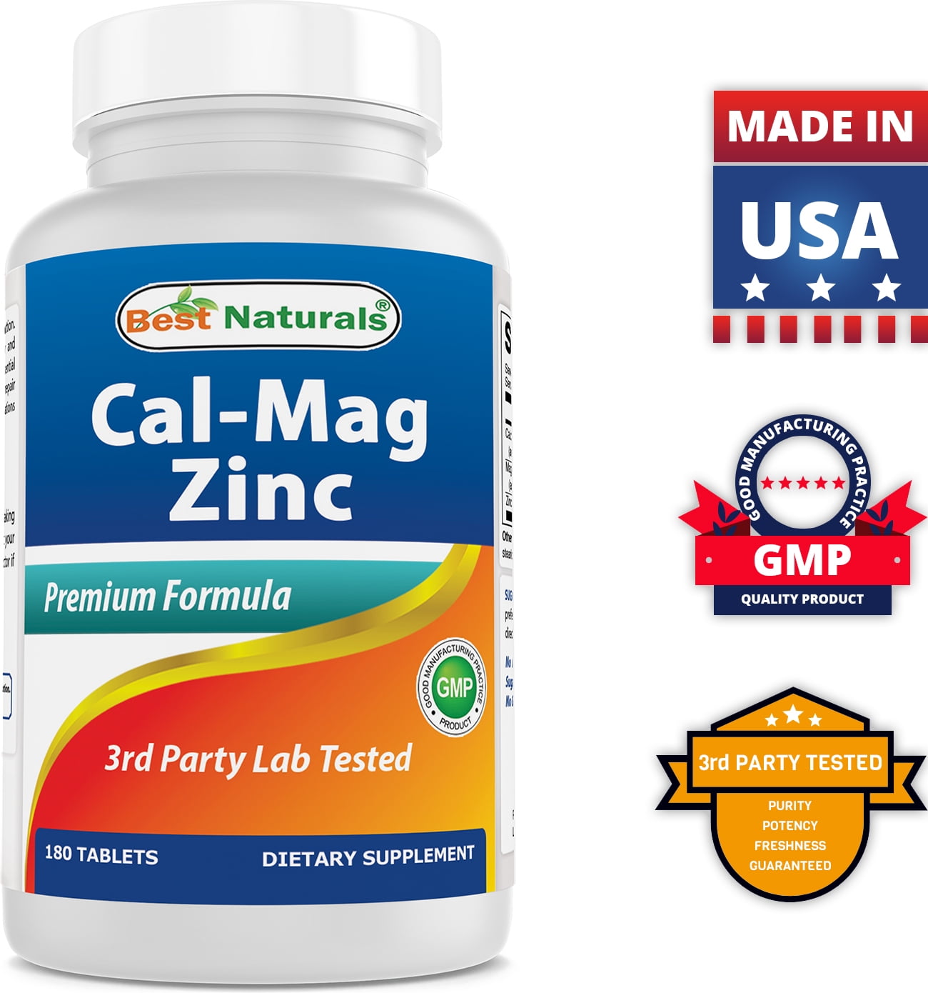 3 Pack Best Naturals Cal Mag Zinc 180 Tablets