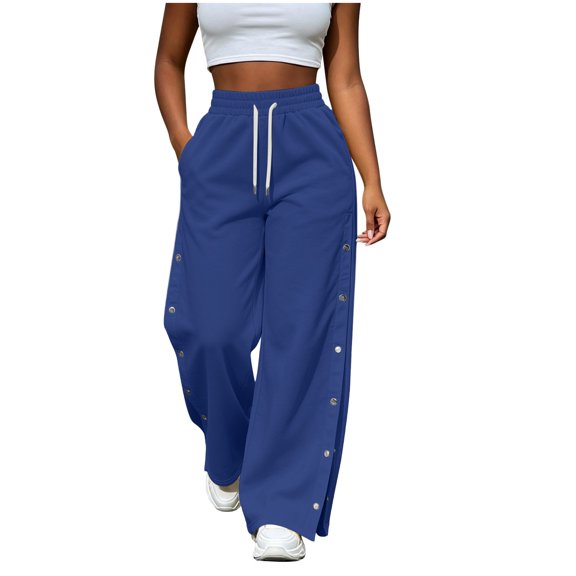 JIAYUE Women's Pants Casual Solid Color Drawstring With Pockets Button Design And Side Slit Long Sweatpants For Daily Relaxed Fit Lightweight Breathable Wear