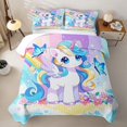 thumbnail image 2 of Manfei Cute Animal Unicorn Quilt King,Colorful Cartoon Butterfly Flowers King Coverlet Set,3pcs, 2 of 7