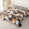 thumbnail image 3 of Manfei Cartoon Kitten Cat Quilt Full, Kawaii Pet Full Bedspread Sets, Multicolor, 3pcs, 1 Coverlet and 2 Pillowcases, 3 of 7