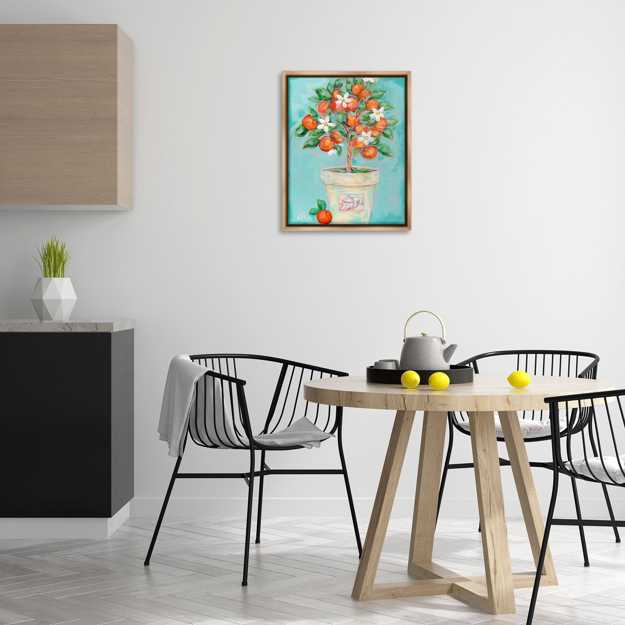 Stupell Industries Orange Blossom Clay Pot Food & Beverage Painting Brown Floater Framed Art Print Wall Art, 17 x 21