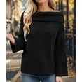 thumbnail image 5 of Women Off the Shoulder Sweater Long Sleeve Tops 2025 Fall Loose Knit Pullover Sweaters Winter Clothes Black S, 5 of 8