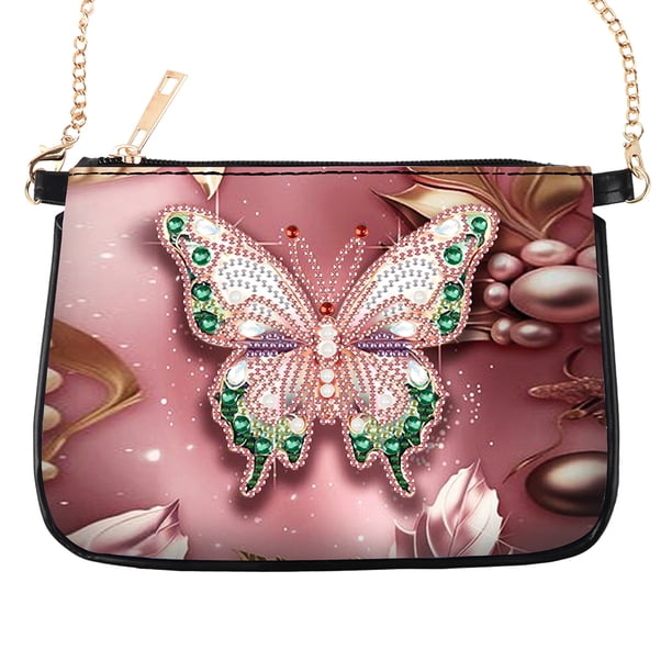 (BYB2004) DIY Regalo Creativo Monedero Almacenamiento Cosméticos Bolso 20x14 5 Cm Mariposa Forma Especial Diamante Mini Bolso Cadena