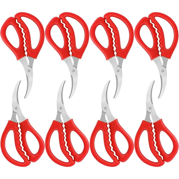 8 Pcs Kitchen Seafood Scissors for Crab,Bexikou Seafood Scissors,Crab Scissors,Stainless Steel Lobster Scissors for Seafood Crab Fish Shrimp Lobster (Red)