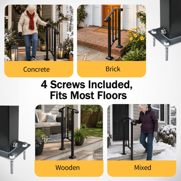1‑Tier ABS Plastic Handrail for Patio Courtyard Stairs, Matte Black