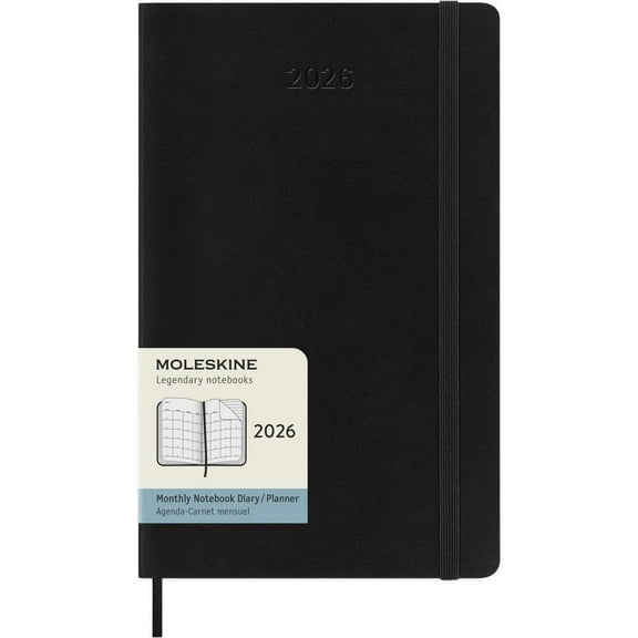 Moleskine, Moleskine Monthly Large Black Soft Cover 12 Month 2026 Planner, 5.15'' X 8.4'', 12-Month Calendar with Adhesive Binding
